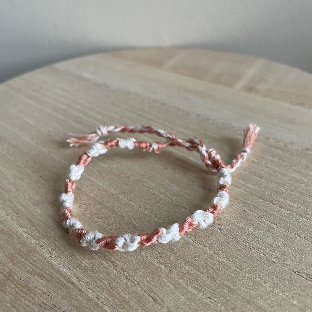 Handmade Dana Woven Friendship Bracelet OS Orange White Women Cotton Tie